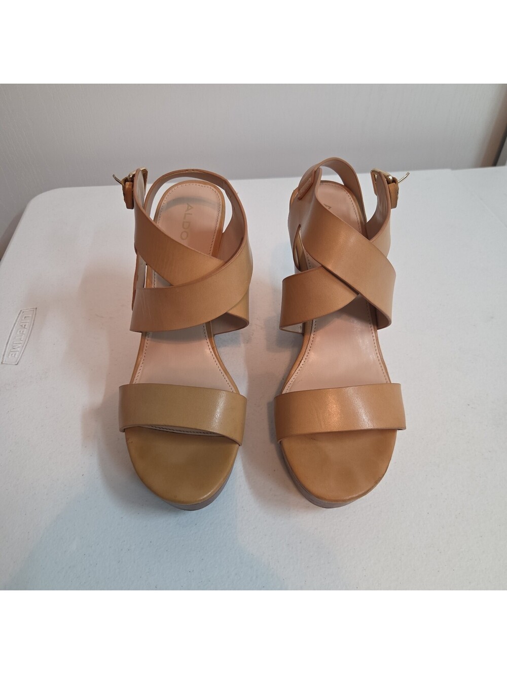 women's tan ALDO wedge sandals size 10